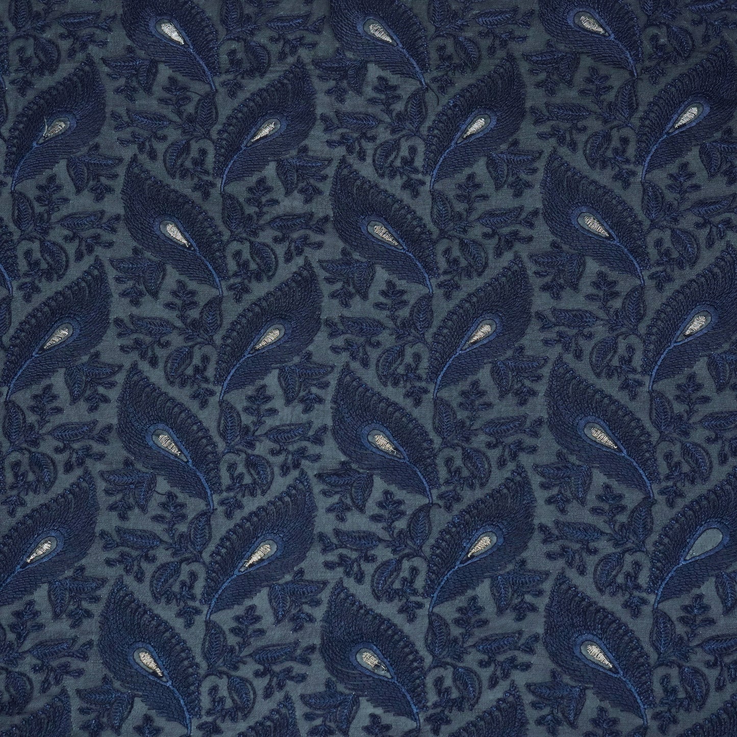 Fawyat Navy Blue Viscose Georgette Embroidered Fabric in Jaal Pattern