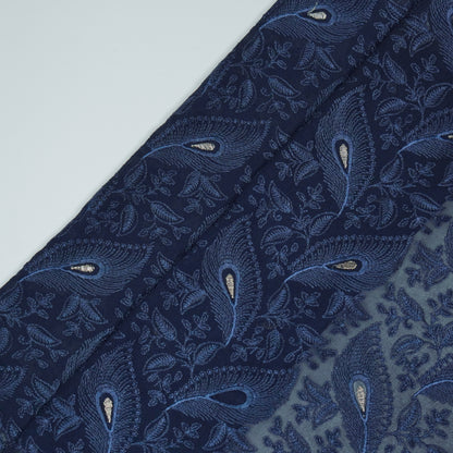 Fawyat Navy Blue Viscose Georgette Embroidered Fabric in Jaal Pattern