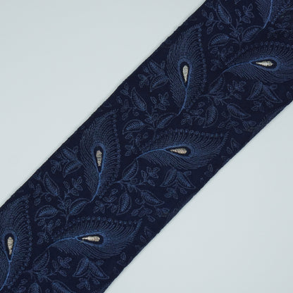 Fawyat Navy Blue Viscose Georgette Embroidered Fabric in Jaal Pattern