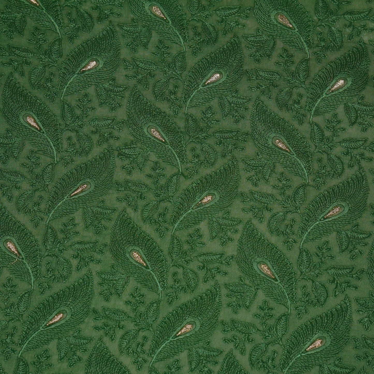 Fawyat Bottle Green Viscose Georgette Embroidered Fabric in Jaal Pattern