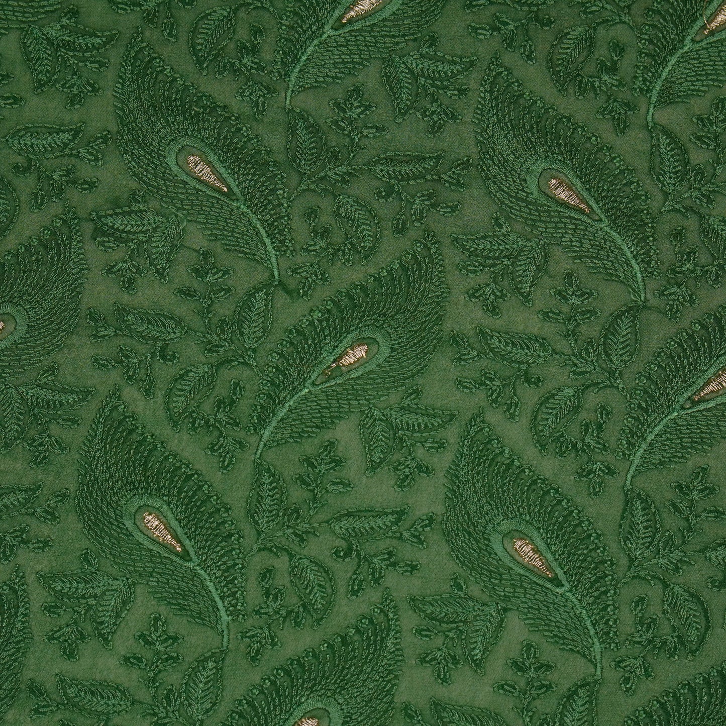 Fawyat Bottle Green Viscose Georgette Embroidered Fabric in Jaal Pattern