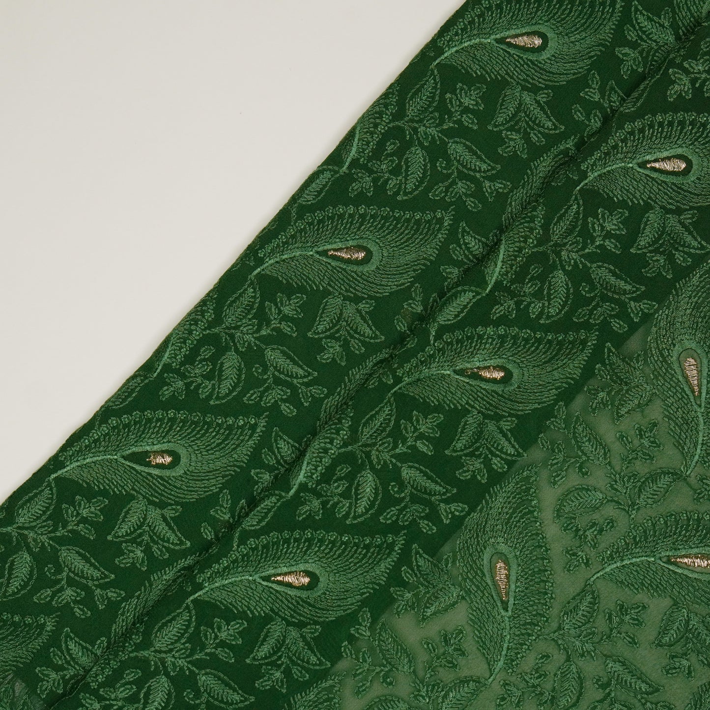 Fawyat Bottle Green Viscose Georgette Embroidered Fabric in Jaal Pattern