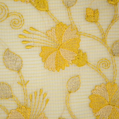 Tasnim Light Lemon Semi Munga Kota Embroidered Fabric in Jaal Pattern