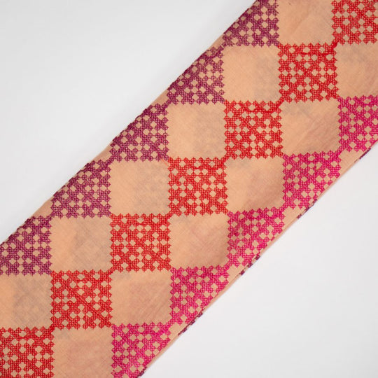 Nyra Peach Chanderi Embroidered Fabric in Geometric Buta Pattern