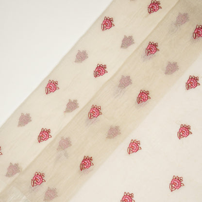 Aakifah Ivory Mul Chanderi Embroidered Fabric in Buta Pattern