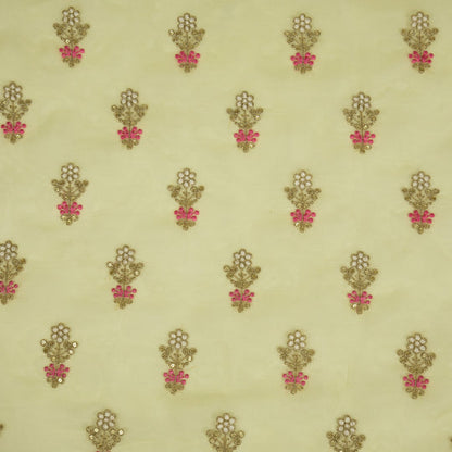 Sami Lemon Viscose Organza Embroidered Fabric in Buti Pattern