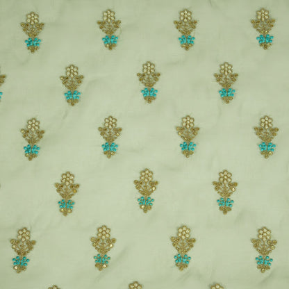 Sami Gray Viscose Organza Embroidered Fabric in Buti Pattern