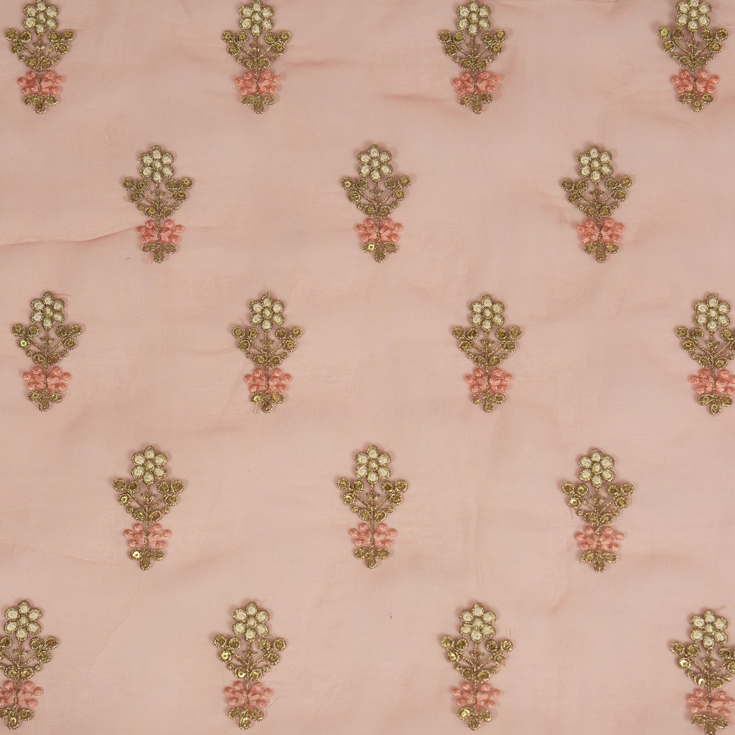 Sami Deep Gajari Viscose Organza Embroidered Fabric in Buti Pattern