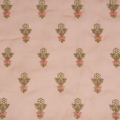 Sami Deep Gajari Viscose Organza Embroidered Fabric in Buti Pattern