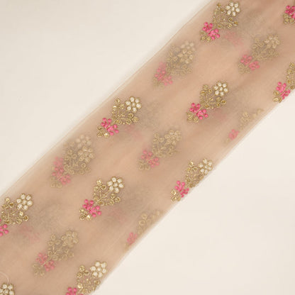 Sami Onion Viscose Organza Embroidered Fabric in Buti Pattern