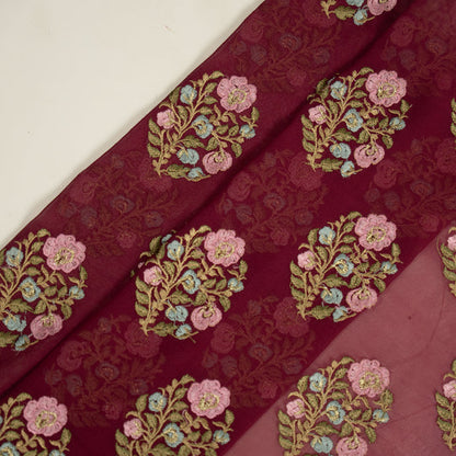 Haima Magenta Viscose Georgette Embroidered Fabric in Buta Pattern