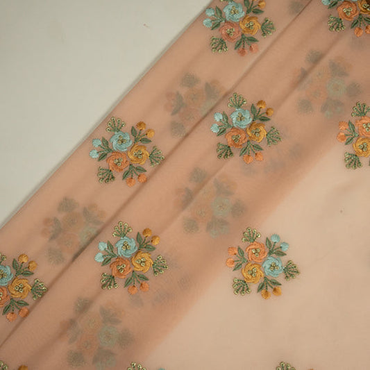 Dwiti Light Peach Viscose Georgette Embroidered Fabric in Buta Pattern