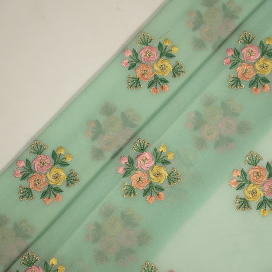Dwiti Sea Green Viscose Georgette Embroidered Fabric in Buta Pattern