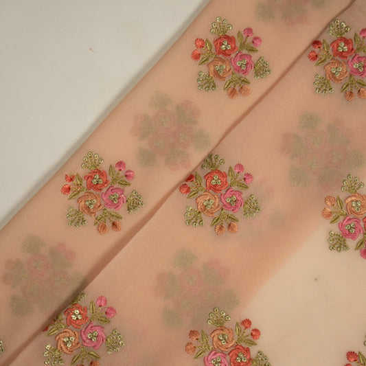 Dwiti Light Gajari Viscose Georgette Embroidered Fabric in Buta Pattern