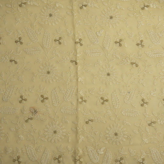 Muminah Cream Viscose Georgette Embroidered Fabric in Jaal Pattern