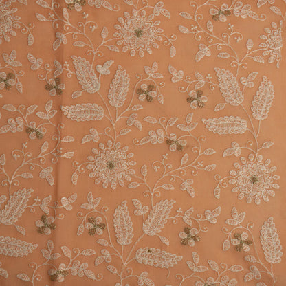 Muminah Deep Peach Viscose Georgette Embroidered Fabric in Jaal Pattern