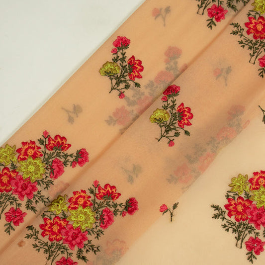 Paridha Peach Viscose Georgette Embroidered Fabric in Buta Pattern