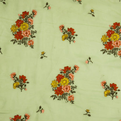 Paridha Moss Green Viscose Georgette Embroidered Fabric in Buta Pattern