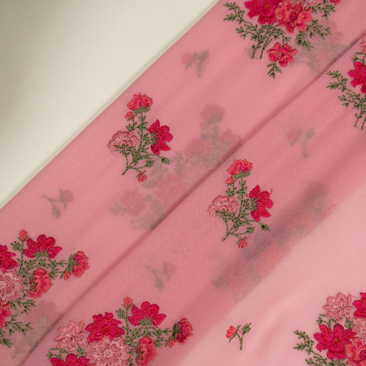 Paridha Pink Viscose Georgette Embroidered Fabric in Buta Pattern
