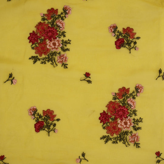 Paridha Gold Viscose Georgette Embroidered Fabric in Buta Pattern