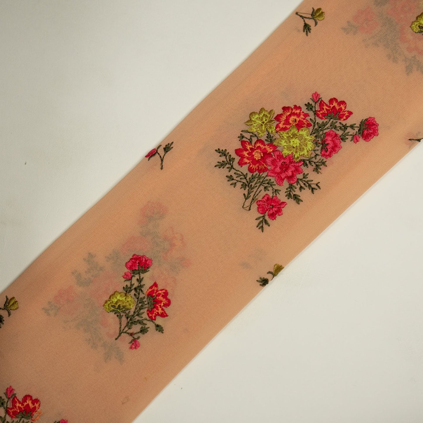 Paridha Peach Viscose Georgette Embroidered Fabric in Buta Pattern