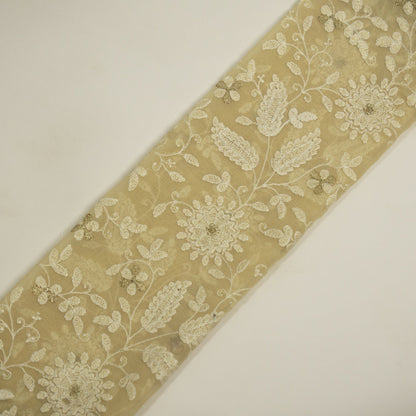 Muminah Cream Viscose Georgette Embroidered Fabric in Jaal Pattern