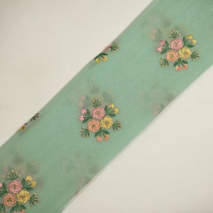 Dwiti Sea Green Viscose Georgette Embroidered Fabric in Buta Pattern