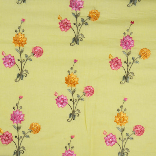 Hemangini Lemon Cotton Embroidered Fabric in Buta Pattern