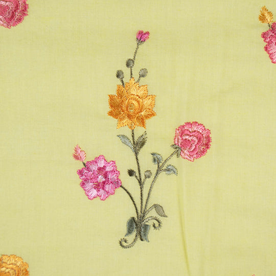 Hemangini Lemon Cotton Embroidered Fabric in Buta Pattern