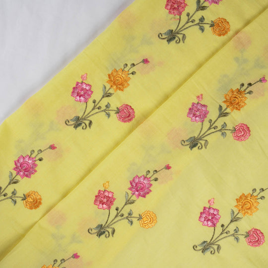 Hemangini Lemon Cotton Embroidered Fabric in Buta Pattern