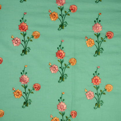 Hemangini Turquoise Cotton Embroidered Fabric in Buta Pattern