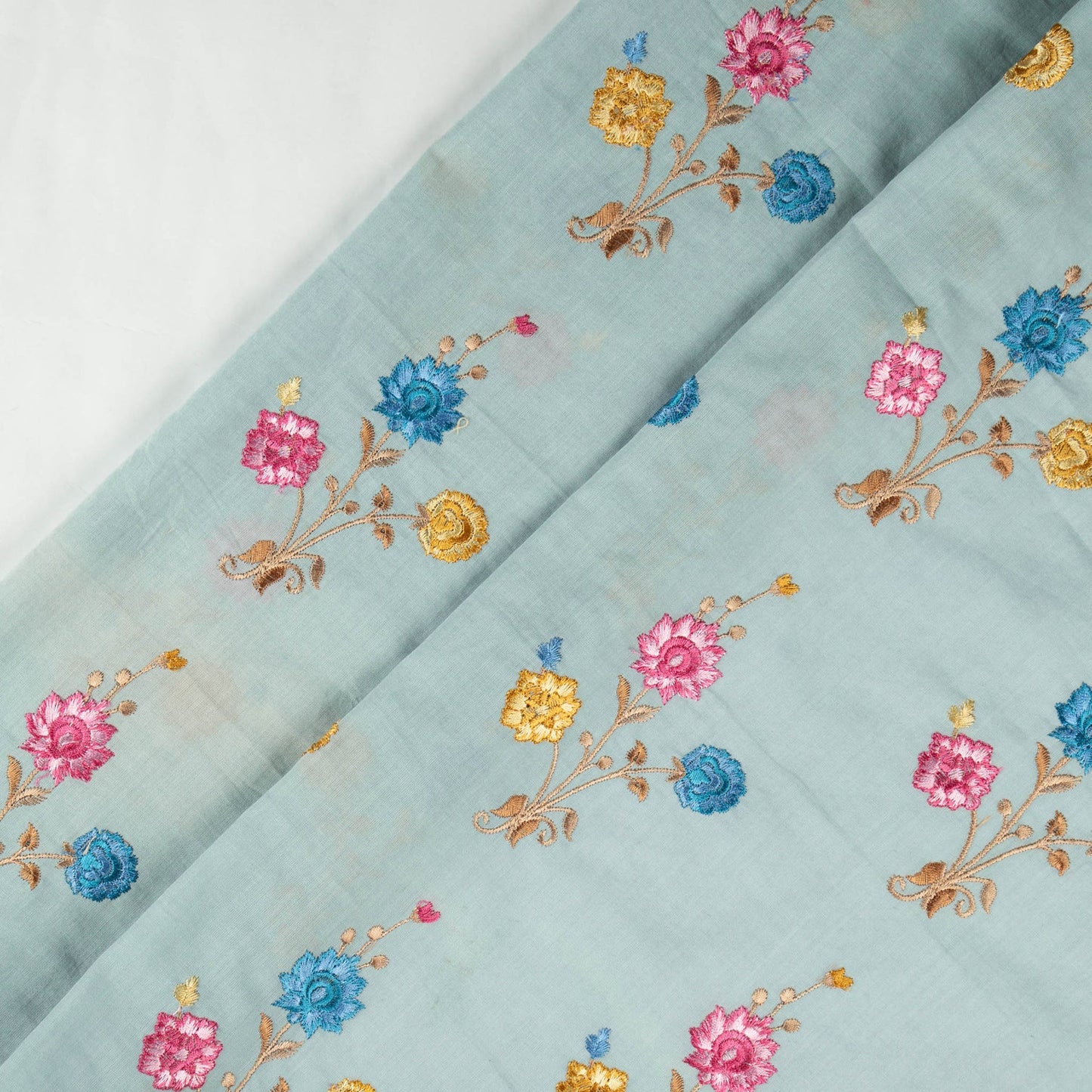 Hemangini Powder Blue Cotton Embroidered Fabric in Buta Pattern