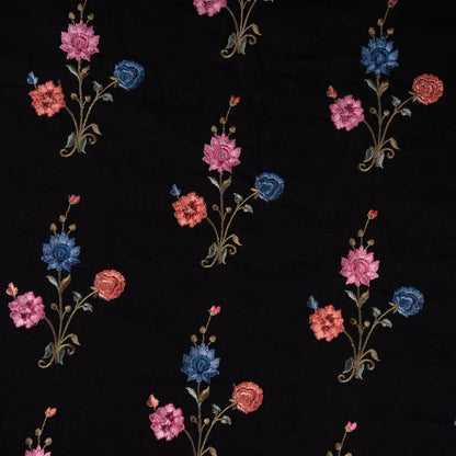 Hemangini Black Cotton Embroidered Fabric in Buta Pattern