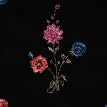 Hemangini Black Cotton Embroidered Fabric in Buta Pattern