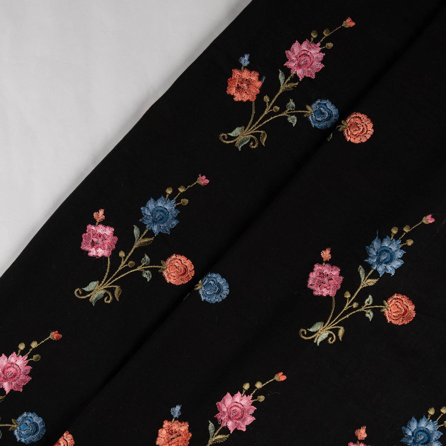 Hemangini Black Cotton Embroidered Fabric in Buta Pattern