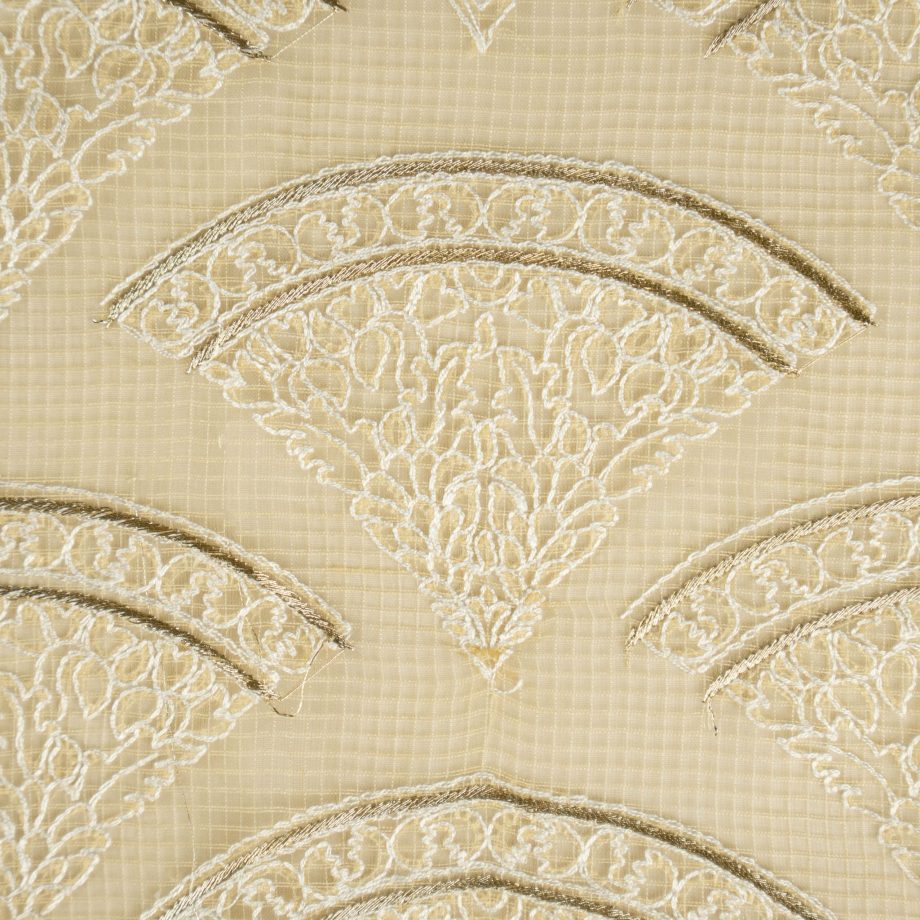 Wamika Beige Semi Munga Kota Embroidered Fabric in Buta Pattern