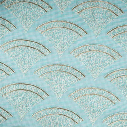 Wamika Turquoise Semi Munga Kota Embroidered Fabric in Buta Pattern