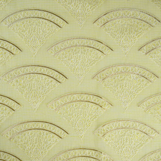 Wamika Lemon Semi Munga Kota Embroidered Fabric in Buta Pattern