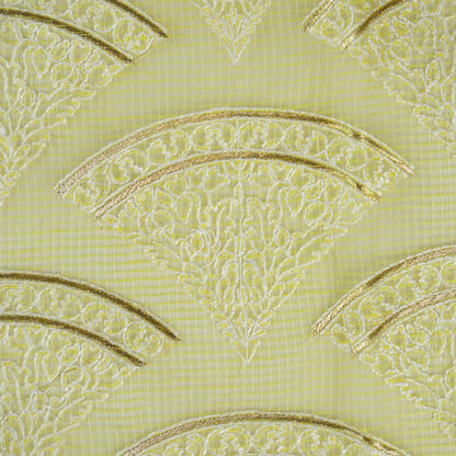 Wamika Lemon Semi Munga Kota Embroidered Fabric in Buta Pattern