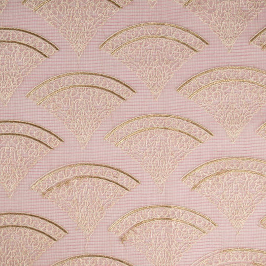 Wamika Pink Semi Munga Kota Embroidered Fabric in Buta Pattern