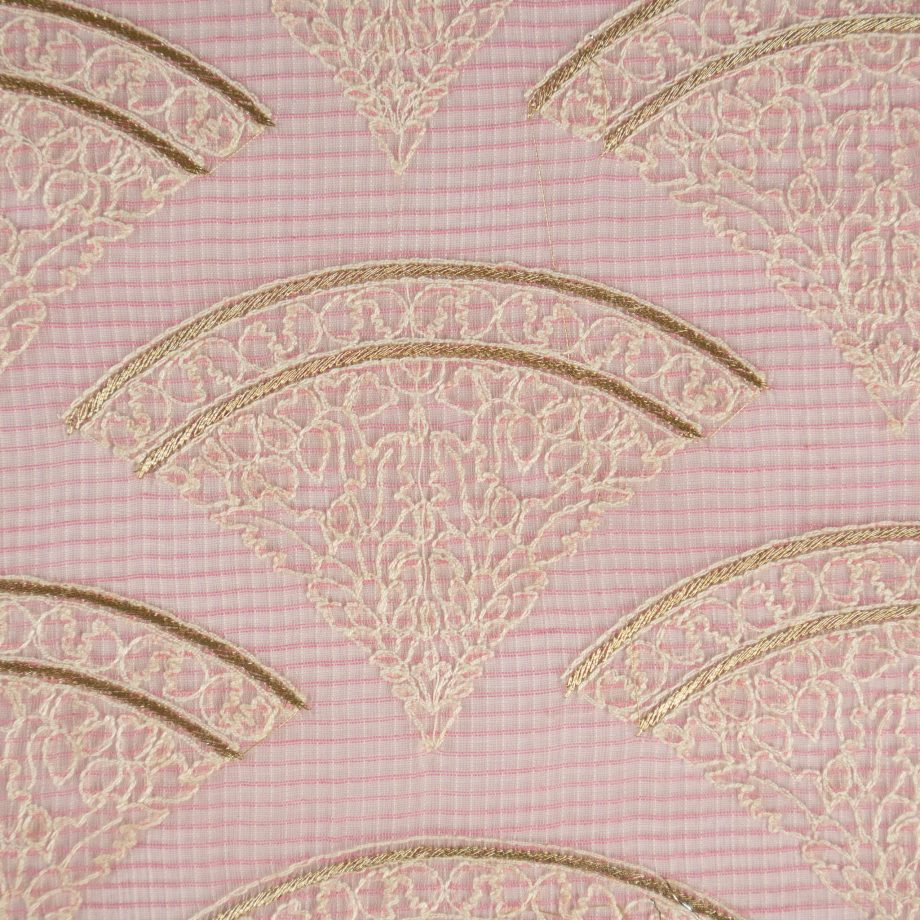 Wamika Pink Semi Munga Kota Embroidered Fabric in Buta Pattern