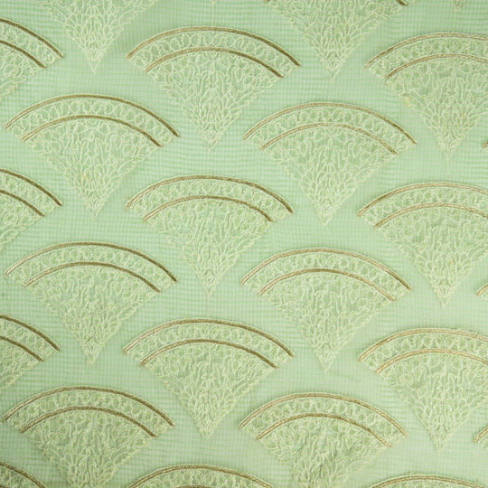 Wamika Sea Green Semi Munga Kota Embroidered Fabric in Buta Pattern