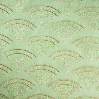 Wamika Sea Green Semi Munga Kota Embroidered Fabric in Buta Pattern