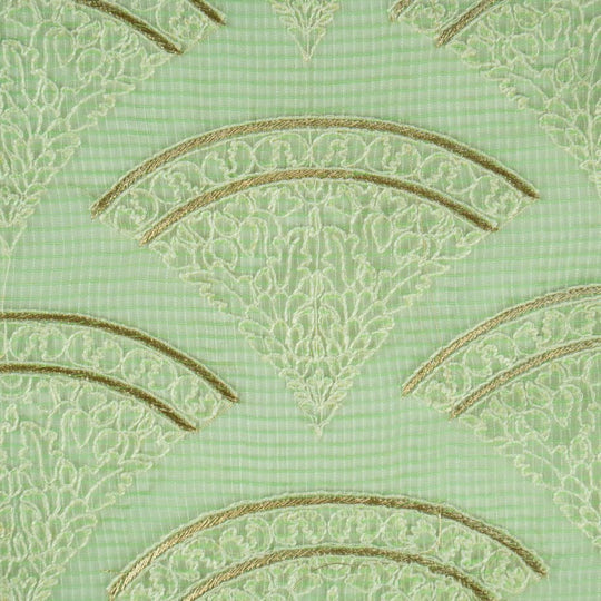 Wamika Sea Green Semi Munga Kota Embroidered Fabric in Buta Pattern