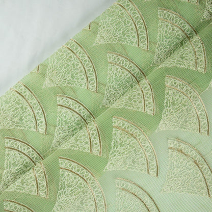 Wamika Sea Green Semi Munga Kota Embroidered Fabric in Buta Pattern