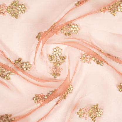 Sami Deep Gajari Viscose Organza Embroidered Fabric in Buti Pattern