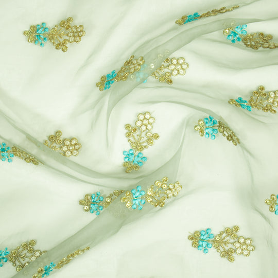 Sami Gray Viscose Organza Embroidered Fabric in Buti Pattern