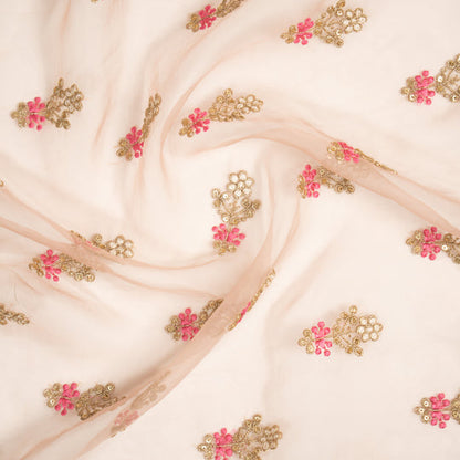 Sami Onion Viscose Organza Embroidered Fabric in Buti Pattern