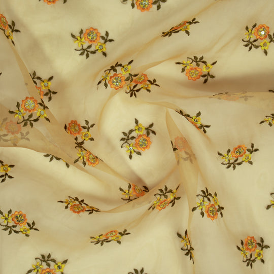 Wafiza Mango Viscose Organza Embroidered Fabric in Buti Pattern