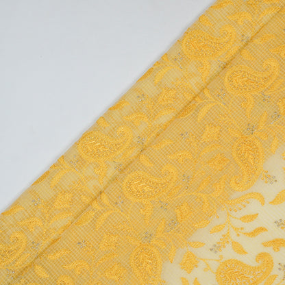 Rania Gold Semi Munga Kota Embroidered Fabric in Jaal Pattern